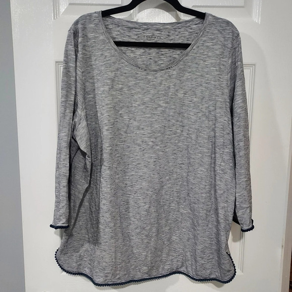 Talbots Woman Navy Blue & White Striped Scoop Neck Blouse in Size 2X - Picture 1 of 12